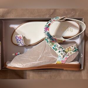 Franco Sarto Womens Geranio Floral Leather Flats Slingback Sandals Shoes NWT 9